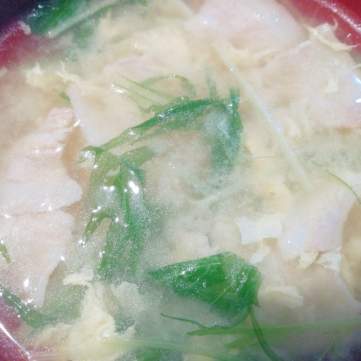 豚肉と水菜、たまごの味噌汁☆